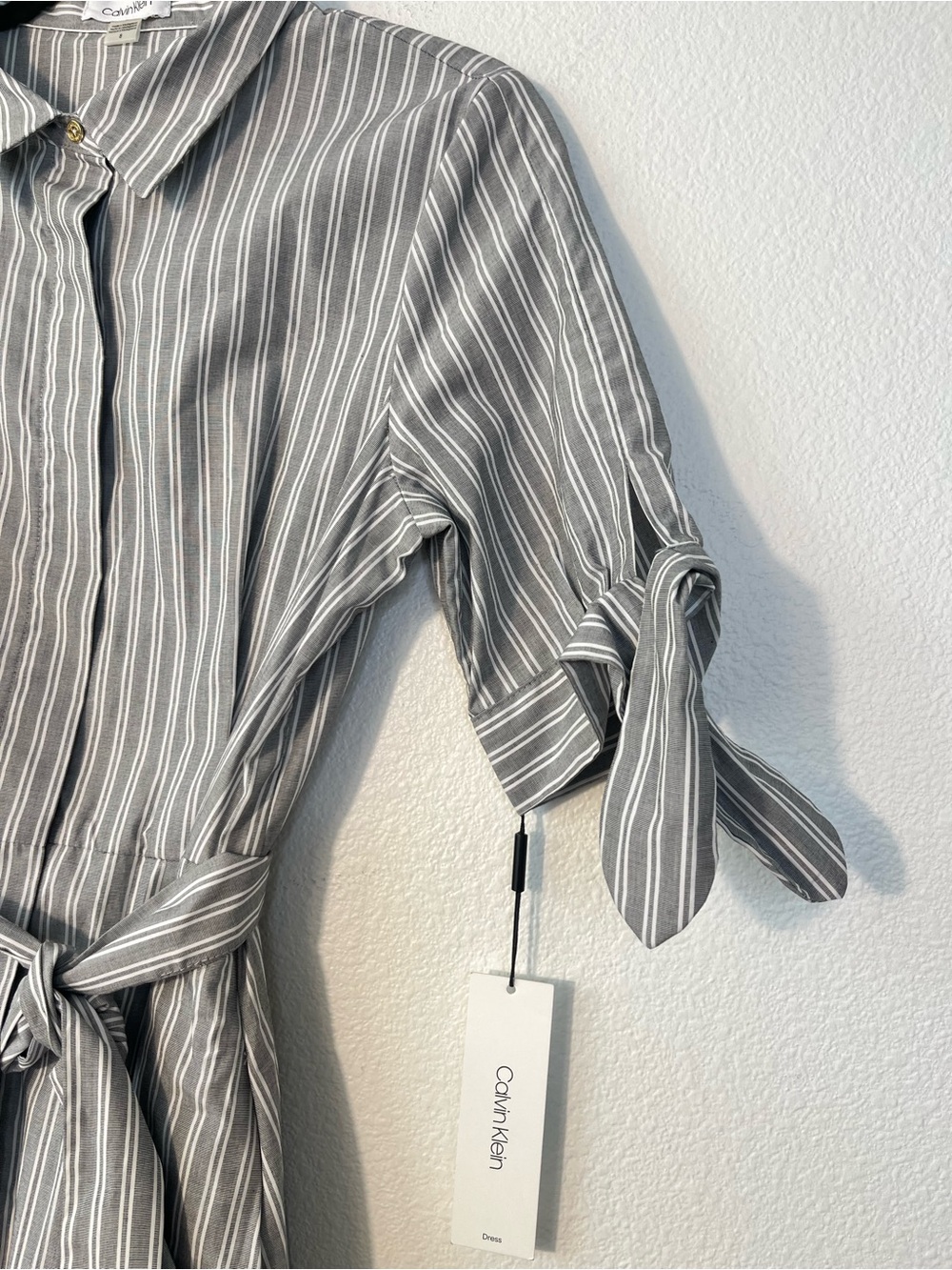 Calvin Klein Button Front Short Sleeve Bow Shirt Dress Size 8 NEW - Picture 4 of 9